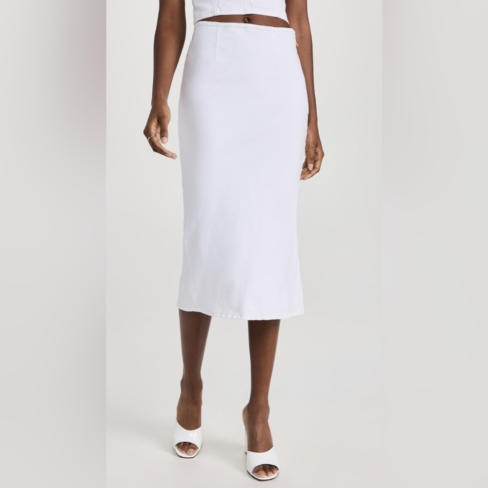 Le‎ Jean White Denim Colette Midi Skirt Size Medium